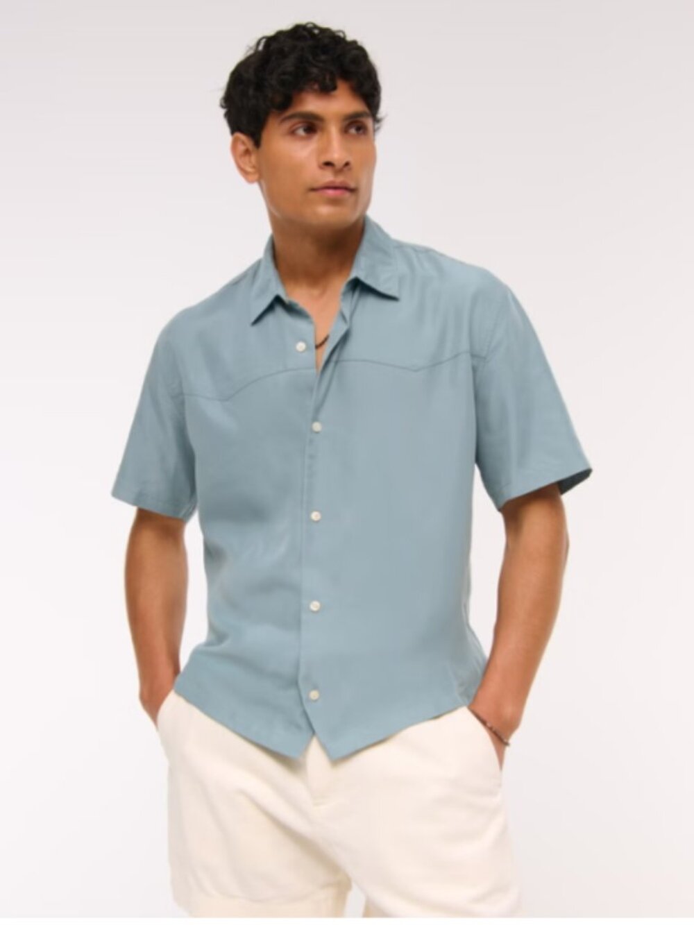 Men's Abercrombie & Fitch Short-Sleeve Cupro Button-Up Shirt (Large)